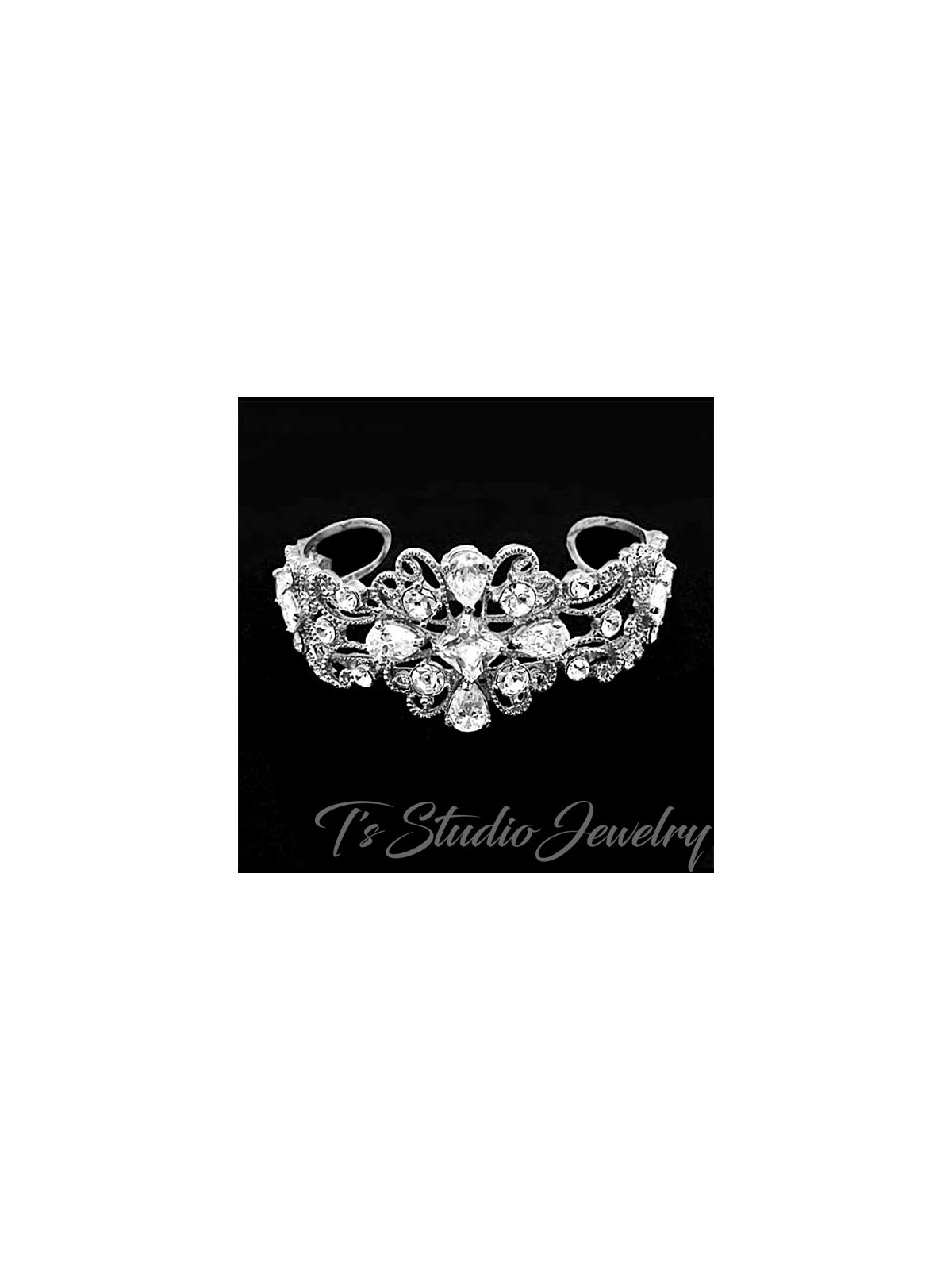 Silver and Crystal Bridal Cuff Bracelet