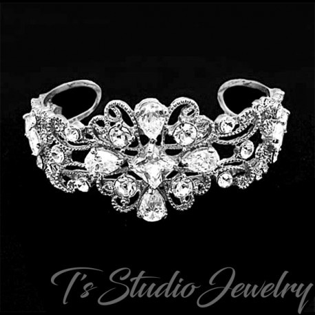 Silver and Crystal Bridal Cuff Bracelet