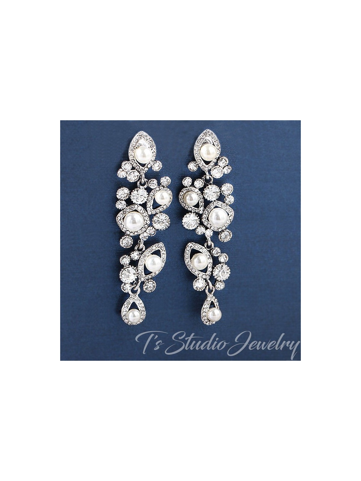 Pave Crystal and Pearl Bridal Earrings