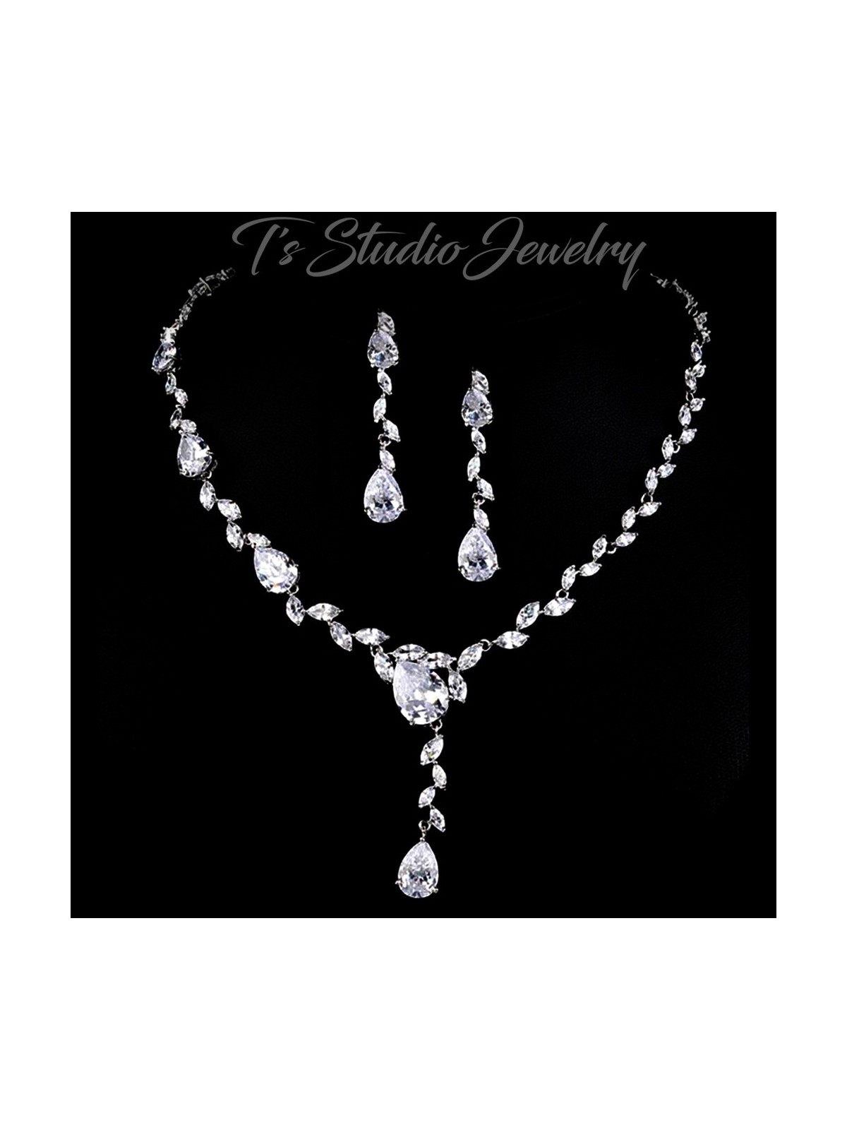 Marquise CZ Bridal Necklace Earrings Set