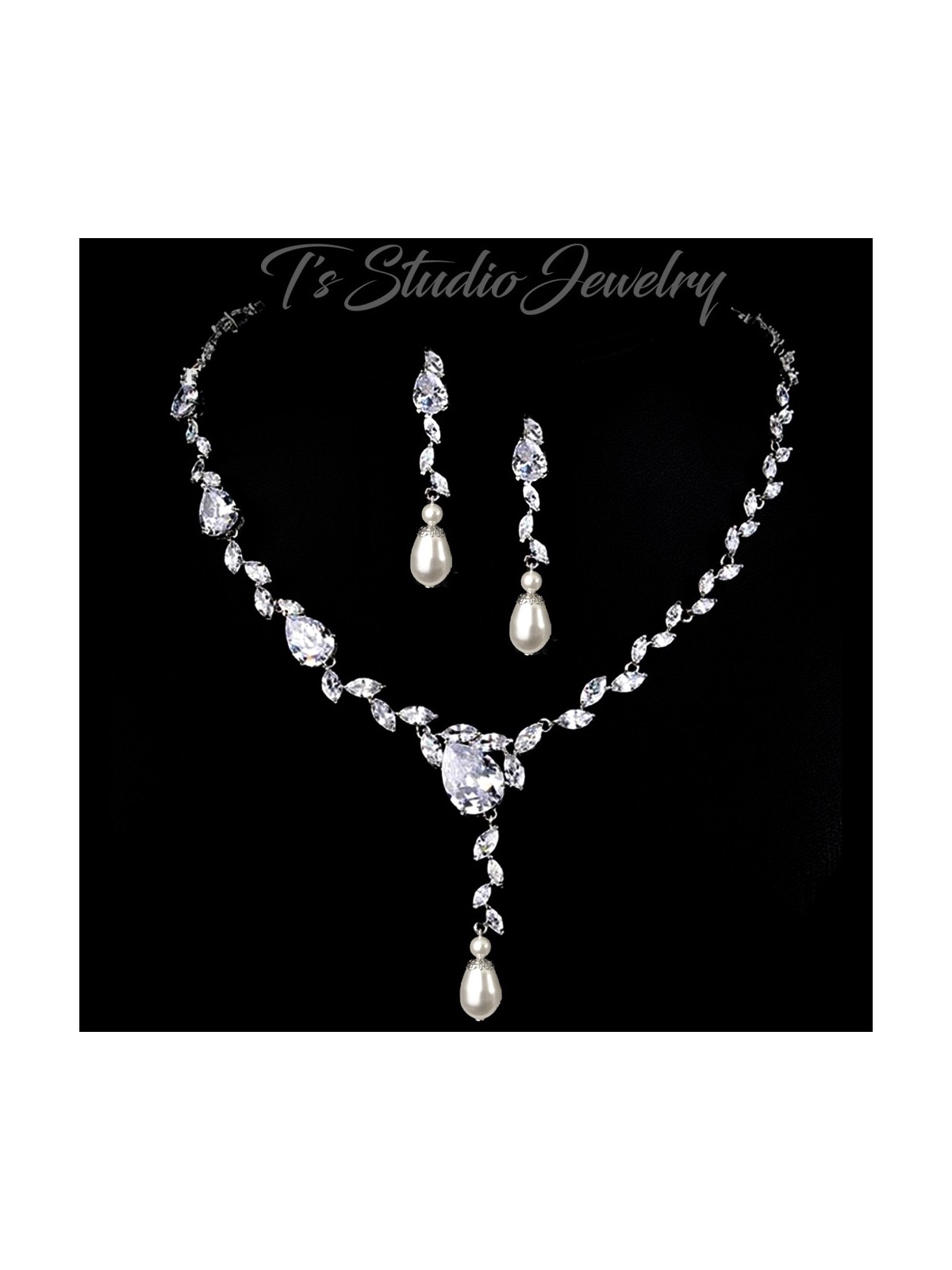 Marquise CZ Bridal Necklace Earrings Set