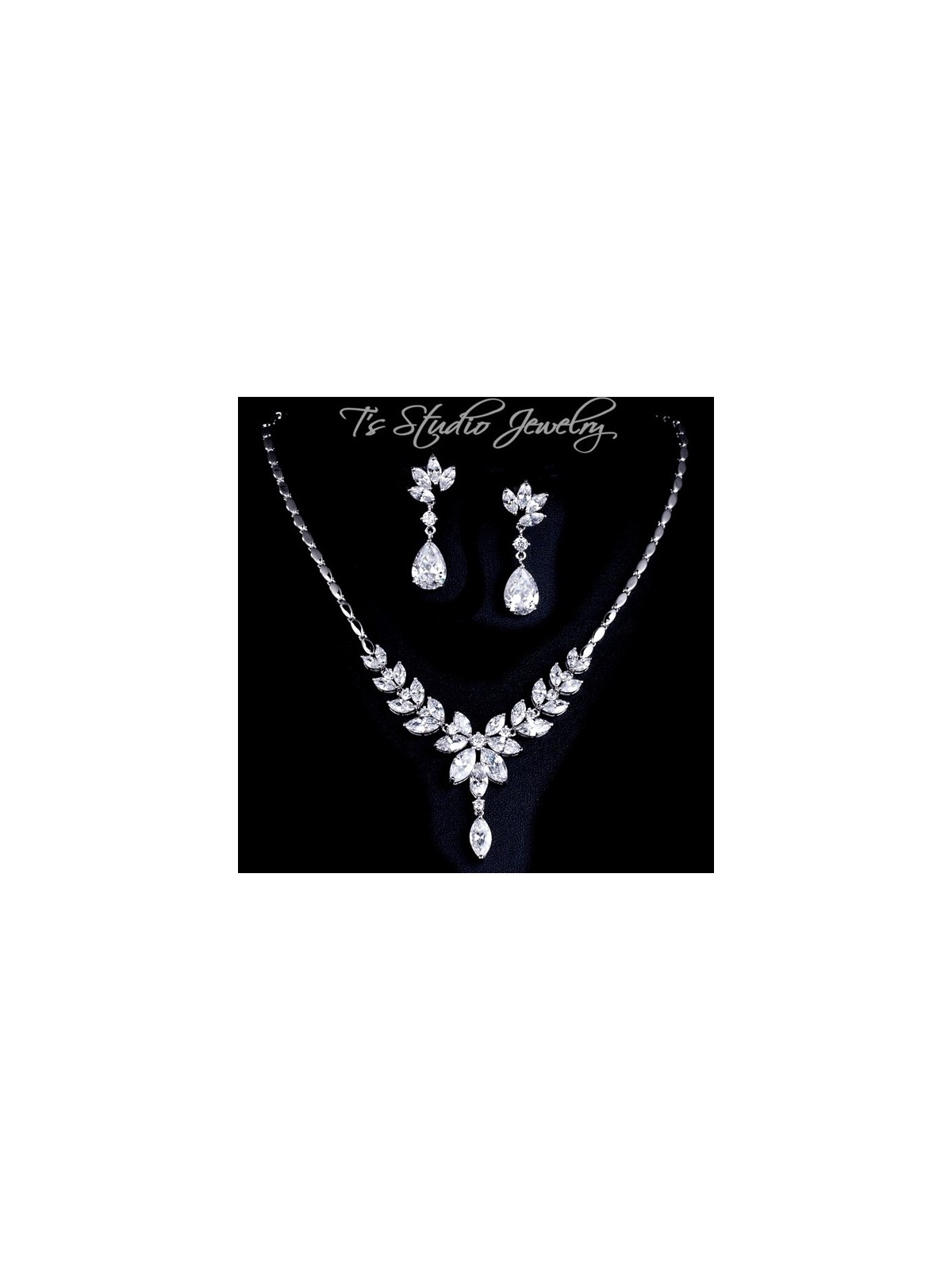 Marquise CZ Bridal Necklace Earrings Set