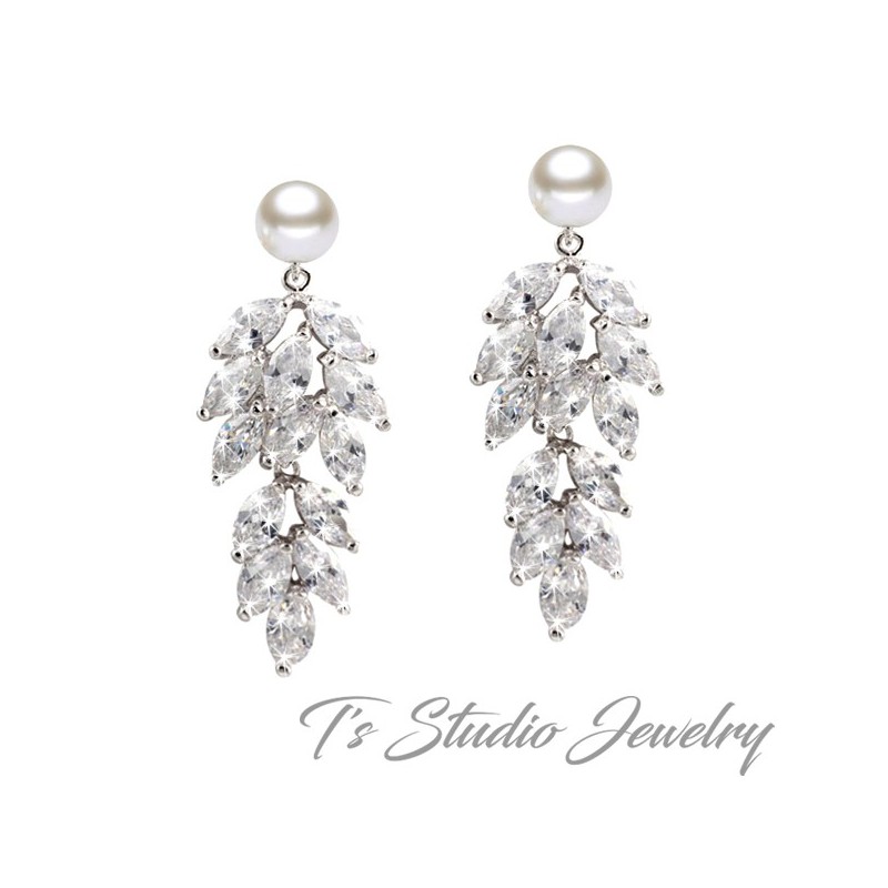 Pearl and Marquise CZ Bridal Earrings