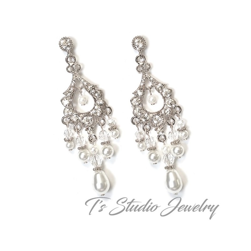 Pearl Bridal Chandelier Earrings