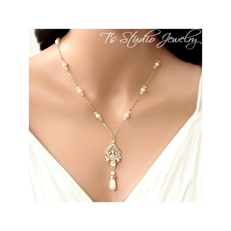 Pearl & Silver Chain Bridal Necklace & Earrings Set Pearl & Silver Chain Bridal Necklace & Earrings Set