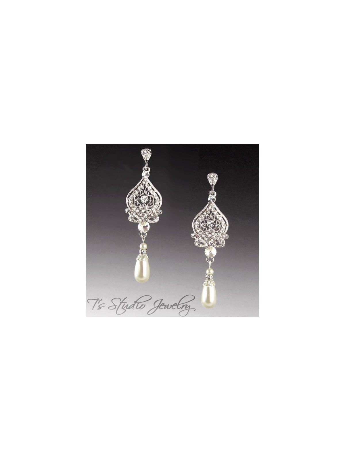 Pearl & Silver Chain Bridal Necklace & Earrings Set