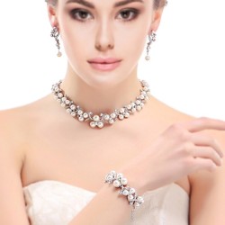Pearl and CZ Bridal Wedding Necklace Set