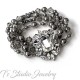 Dark Grey Pearl and Crystal Bridal Bracelet & Earrings Set