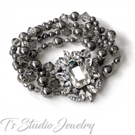 Dark Charcoal Grey Pearl Bridal Bracelet