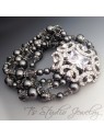 Dark Grey Pearl and Crystal Bridal Bracelet & Earrings Set