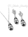 Charcoal Grey Crystal Necklace Earrings Set