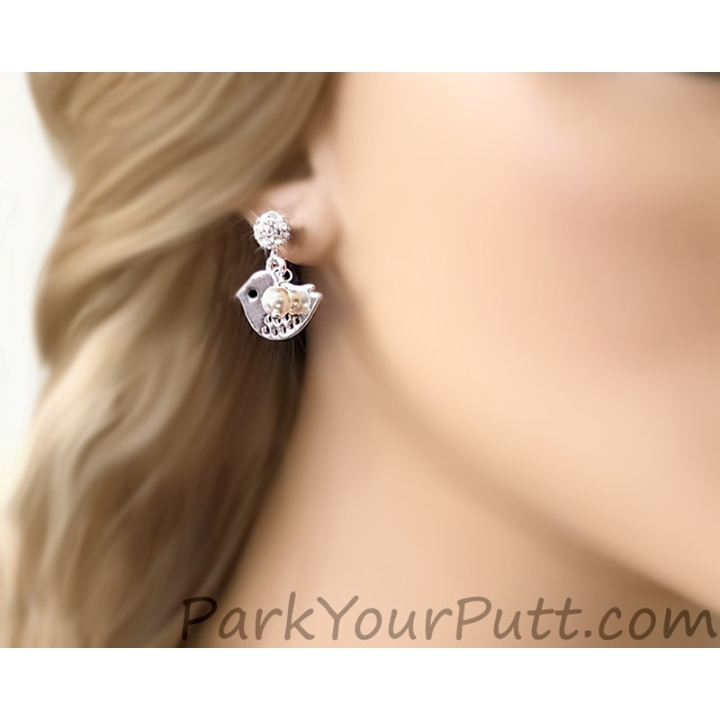 Silver Golf Theme Birdie Earrings