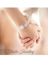 Pearl 3 Strand Bridal Bracelet with Crystal Flower