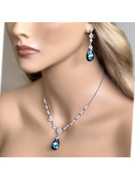 CZ Necklace Earring Set in Bermuda blue crystal
