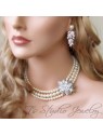 3-Strand Pearl Bridal Necklace with Crystal Flower Center 3-Strand Pearl Bridal Necklace with Crystal Flower Center