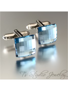 Light Blue Aquamarine Crystal Square Cufflinks