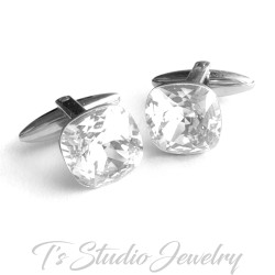 Crystal Clear Cushion Cut Swarovski Crystal Cufflinks