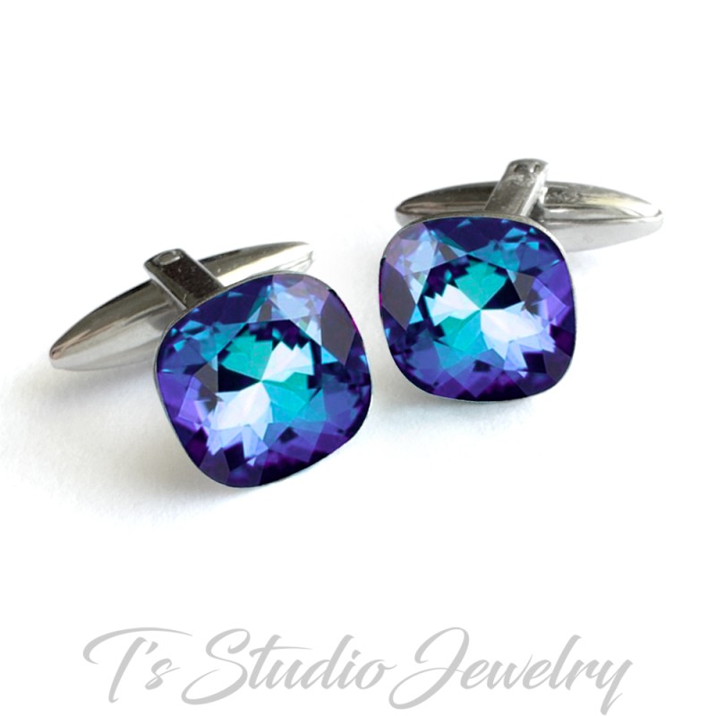 Peacock Purple Blue Swarovski Crystal Cufflinks