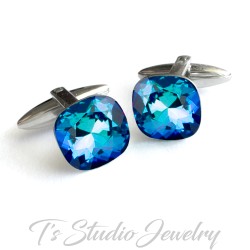 Peacock Purple Blue Swarovski Crystal Cufflinks