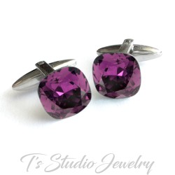 Swarovski Amethyst Cushion Cut Crystal Cufflinks