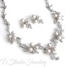 Freshwater Pearl and Cubic Zirconia Crystal Rhinestone Necklace Earrings and Bridal Wedding Jewelry Set