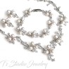Freshwater Pearl and Cubic Zirconia Crystal Rhinestone Necklace Earrings and Bridal Wedding Jewelry Set