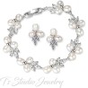 Freshwater Pearl and Cubic Zirconia Crystal Rhinestone Necklace Earrings and Bridal Wedding Jewelry Set