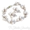 Pearl and Cubic Zirconia Crystal Bridal Bracelet and Earrings Set, Wedding Jewelry for Bride, Bridesmaid, Mother of Bride