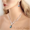 Something Blue Swarovski Crystal and Cubic Zirconia Bridal Wedding Necklace and Earring Set - Peacock Aqua Teal Jewelry Set