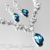 Something Blue Swarovski Crystal and Cubic Zirconia Bridal Wedding Necklace and Earring Set - Peacock Aqua Teal Jewelry Set