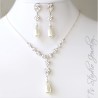 Teardrop Pearl Cubic Zirconia Bridal Necklace Earrings Wedding Jewelry Set - Silver or Gold