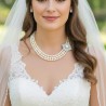 3 Strand Pearl Bridal Wedding Necklace with Offset Crystal Centerpiece