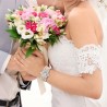 3 Strand Pearl Bridal Wedding Necklace with Offset Crystal Centerpiece