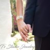 3 Strand Pearl Bridal Wedding Necklace with Offset Crystal Centerpiece