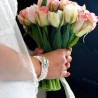 3 Strand Pearl Bridal Wedding Necklace with Offset Crystal Centerpiece