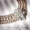 3 Strand Pearl Bridal Wedding Necklace with Offset Crystal Centerpiece