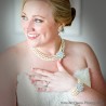 3 Strand Pearl Bridal Wedding Necklace with Offset Crystal Centerpiece