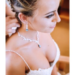 Backdrop Bridal Wedding Necklace Earring Set Something Blue Jewelry