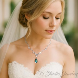 Backdrop Bridal Wedding Necklace Earring Set Something Blue Jewelry