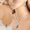Something Blue Swarovski Crystal and Cubic Zirconia Bridal Wedding Necklace and Earring Set - Peacock Aqua Teal Jewelry Set