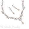Pearl and Cubic Zirconia Bridal Wedding Necklace Earring Jewelry Set