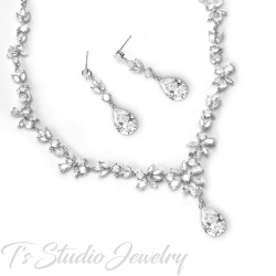 Cubic Zirconia Crystal Bridal Wedding Necklace and Earring Jewelry Set