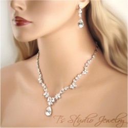 Cubic Zirconia Crystal Bridal Wedding Necklace and Earring Jewelry Set