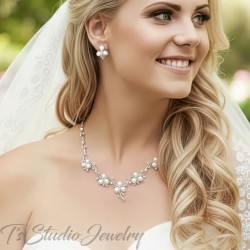 Freshwater Pearl Cubic Zirconia Necklace Earrings Bridal Jewelry Set