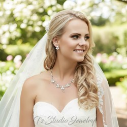 Freshwater Pearl Cubic Zirconia Necklace Earrings Bridal Jewelry Set