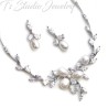 Freshwater Pearl Cubic Zirconia Necklace Earrings Bridal Jewelry Set