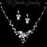 Freshwater Pearl Cubic Zirconia Necklace Earrings Bridal Jewelry Set