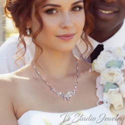 Freshwater Pearl Cubic Zirconia Necklace Earrings Bridal Jewelry Set