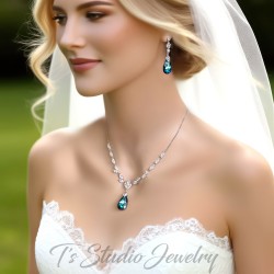 Backdrop Bridal Wedding Necklace Earring Set Something Blue Jewelry