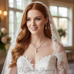 Backdrop Style Pearl Bridal Wedding Necklace and Earring Jewelry Set